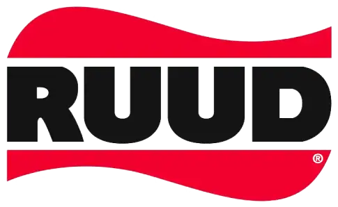 Ruud logo with black text and red wavy bars