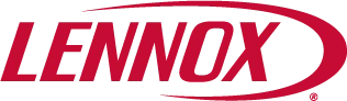 Lennox logo in bold red letters with a stylized red swoosh above and around the word.