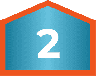 A blue pentagon with an orange border displays the white number 2 in the center.
